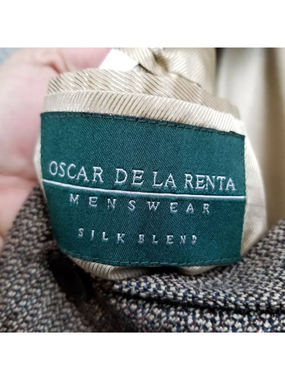 Oscar De La Renta Jacket Mens 42R Brown Silk Blend Long Sleeve Tweed Blazer